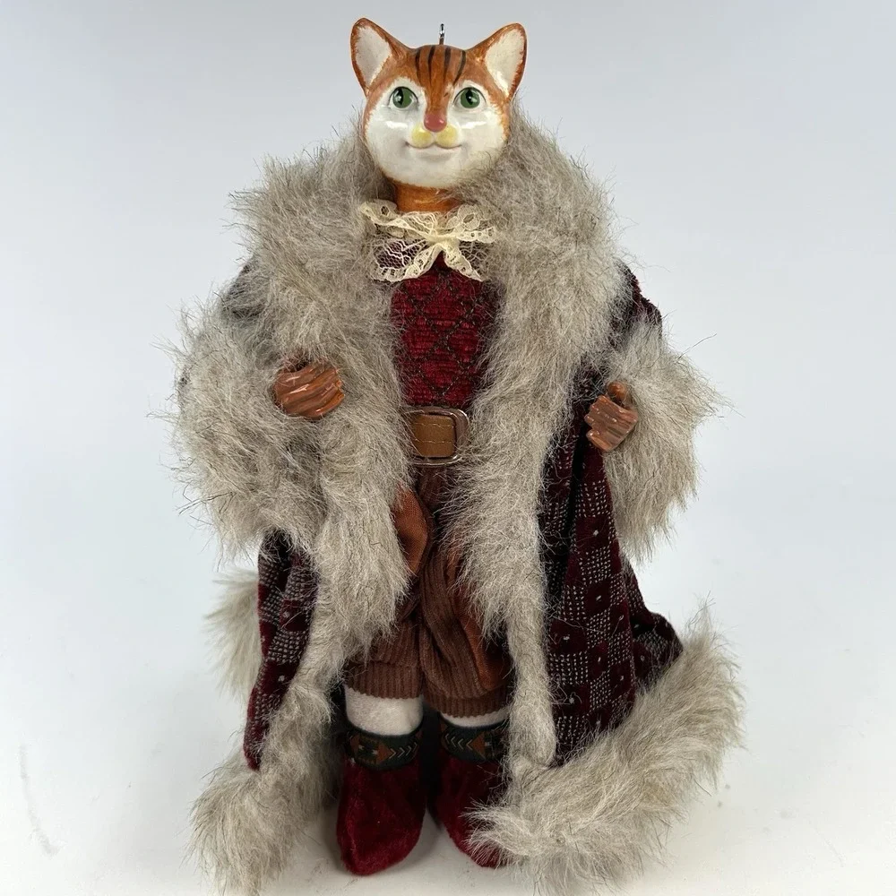 Katherine's Collection Style Victorian Cat Doll Faux Fur Burgundy Ornament